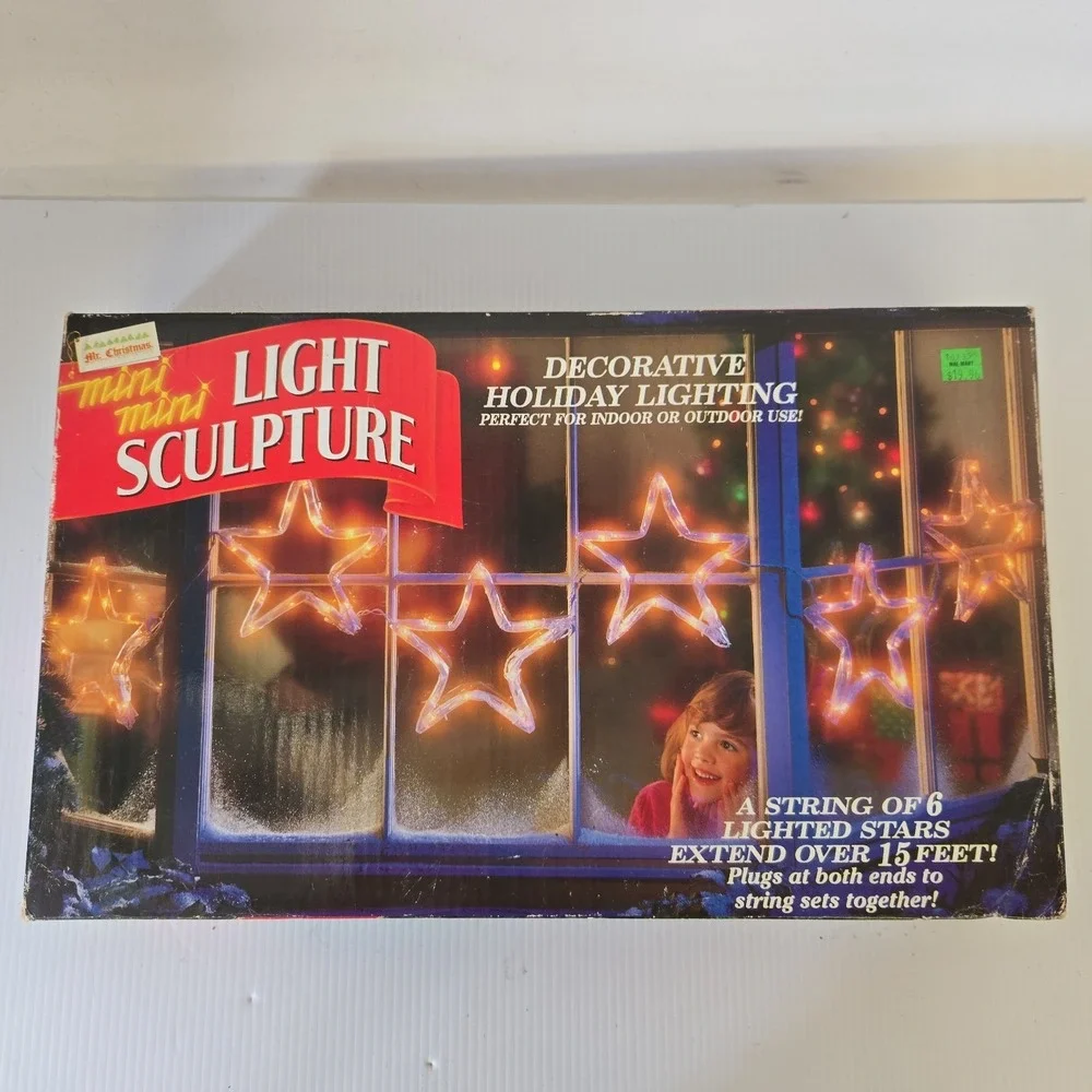 Vintage Mr. Christmas Mini Light Sculpture Stars String Of 6 10
